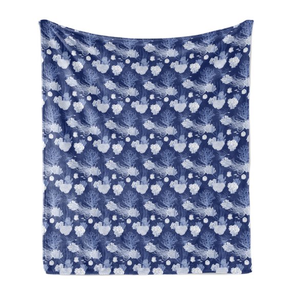Nautical Soft Flannel Fleece Throw Blanket, Sketch Pattern of Sea Corals in Various Shapes, Cozy Plush for Indoor and Outdoor Use, 60" x 80", Lavender Ceil Blue, by Ambesonne