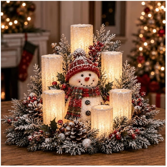 Christmas Clearance! Christmas Lighted Centerpiece with Flameless Candle Glow Tiered Snowman Candle Stand, Battery Powered LED Lights, Winter Table Centerpiece for Dining Room Mantel Entryway Decor