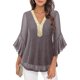 thumbnail image 1 of Ounisa Women's Ruffle 3/4 Sleeve Sparkly Tops Sequin V Neck Blouses Dressy Fall Shirts, 1 of 9