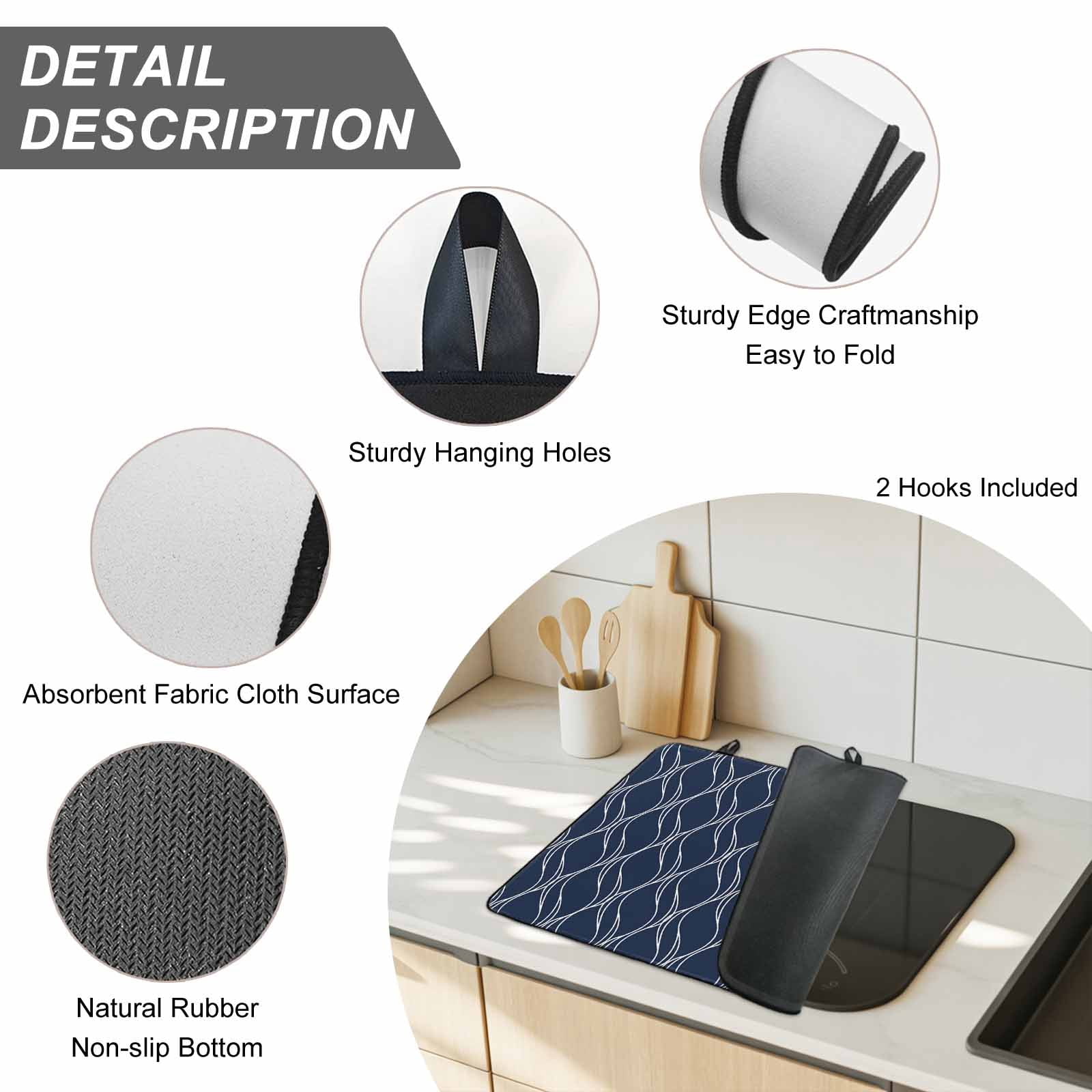 Wavy Lines Stove Top Cover for Electric Stove, Heat-proof & Non Slip Glass Top Stove Cover Protector, Abstract Minimalist Pattern Navy Blue Kitchen Flat Cooktop Rubber Mat 24x21 Inches