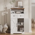 thumbnail image 4 of Vabches Farmhouse Storage Cabinet with 2Drawers and 2 Barn Doors, 23'' Wood Floor Cabinet with Open Shelf for Kitchen, Living Room, Hallway, White, 4 of 11