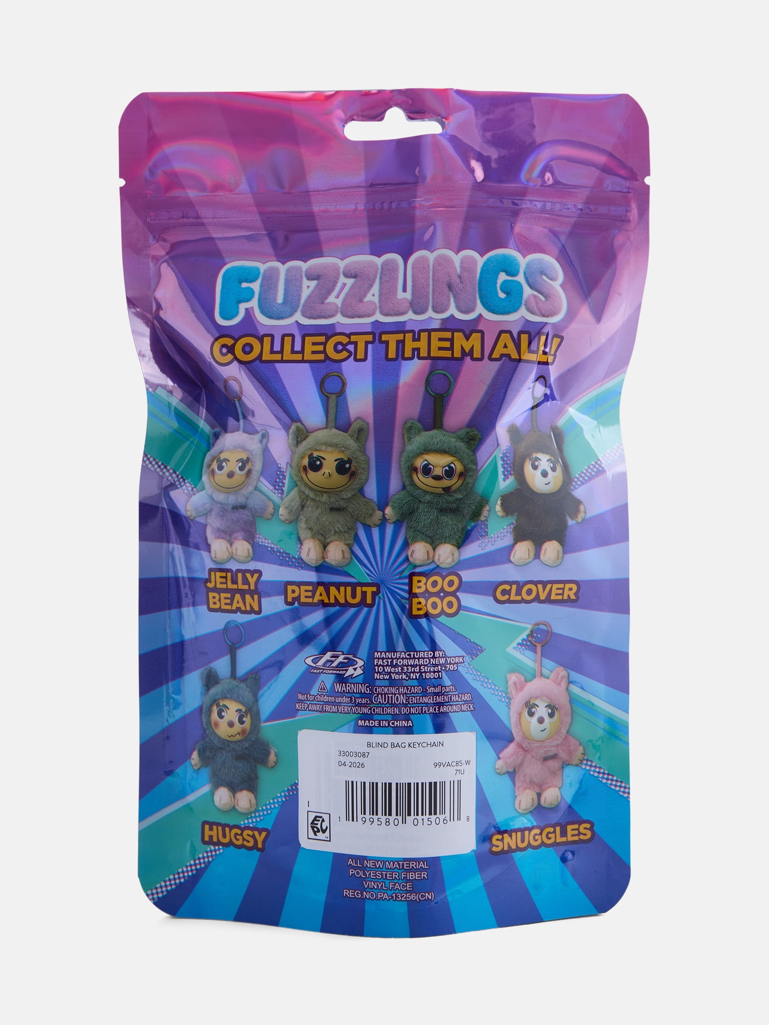 Fuzzling Kids Blind Bag Mini Figure Plush Keychain, Multi