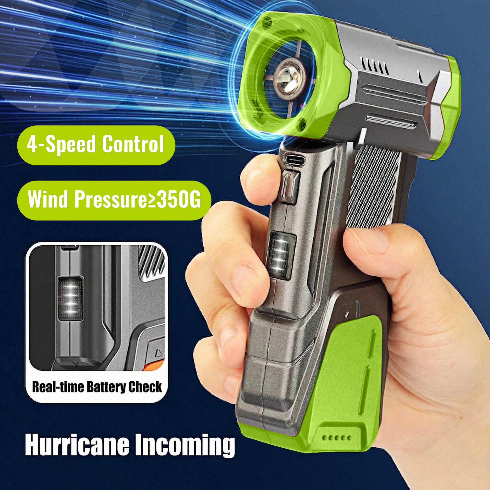 Asoricing Compressed Air Duster with Flashlight, 130,000RPM Powerful Electric Air Duster Blower Rechargeable with Brushless Motor, 4-Gear Adjustable Mini Air Blower Cordless, Green