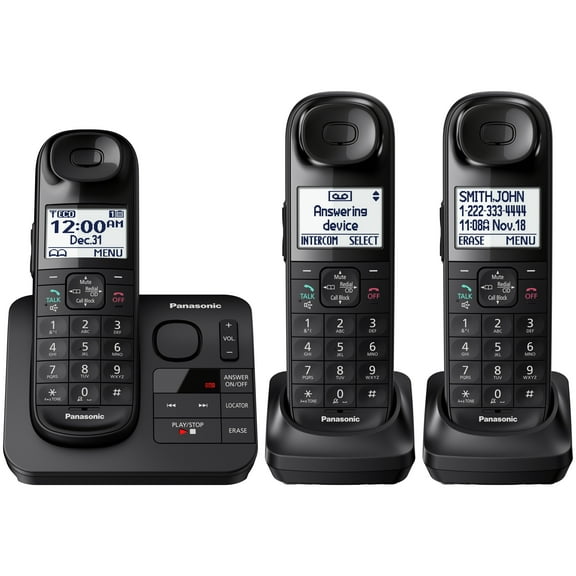 Panasonic KX-TG3683B Black Cordless Phone with 3 Handsets and Answering Machine