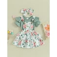 thumbnail image 3 of Jxzom Toddler Baby Girl Summer Clothes 3 6 12 18 24 Months Short Sleeve Ribbed Romper Floral Suspender Skirt Dress Headband Set, 3 of 8
