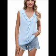 thumbnail image 3 of Camisa de Sin Mangas con Cuello en V, Plisada y Volantes, para Mujer, Talla XXL, Azul, 3 of 7
