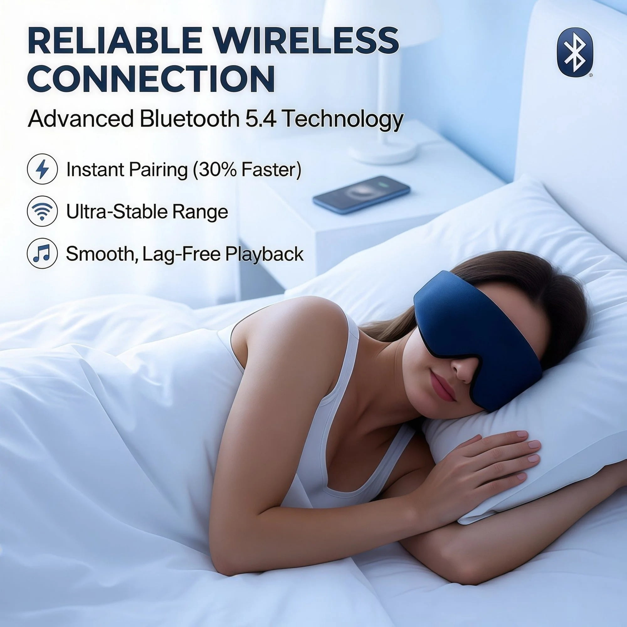 FACEMOON Organic Bamboo Cotton Bluetooth Sleep Mask 100% Blackout 3D Design Zero Eye Pressure 13H Playtime