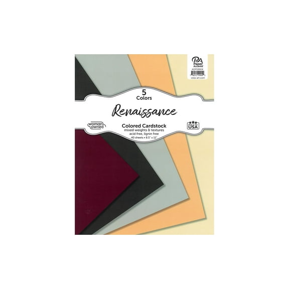 Accent Design Paper Accents Cardstock Variety Pack 8.5x11" 40 Sheets – Renaissance Colored Cardstock, Card Stock, Construction Paper for Scrapbooking, DIY, and Art Projects