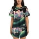 thumbnail image 1 of Balery Snake Holding A Lotus Conjunto de Pijama para Mujer con Estampado, Dos Piezas de Manga Corta y Shorts, Ropa de Dormir Suave con Cuello Redondo y Bolsillos-Small, 1 of 6
