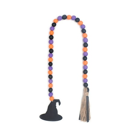 

Halloween Wood Bead Garland with Tassels Witch Hat/Spider Tag Pendant for Halloween Farmhouse Living Room Decoration