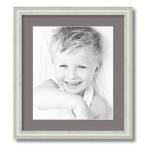 ArtToFrames 16x18" Matted Picture Frame with 12x14" Single Mat Photo Opening Framed in 1.25" Off White Wash on Ash and 2" Pewter Mat (FWM-4098-16x18)