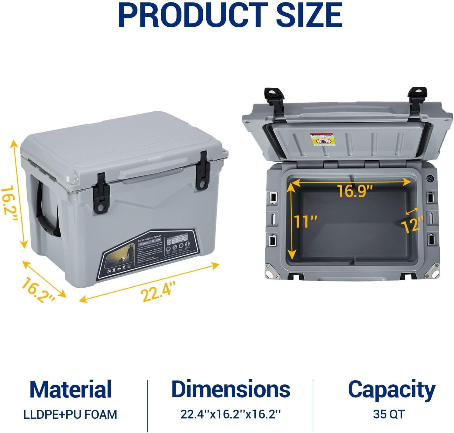 35Quart Hard Camping Cooler Portable Ice Chest Cooler Box for Picnic BBQ Fishing