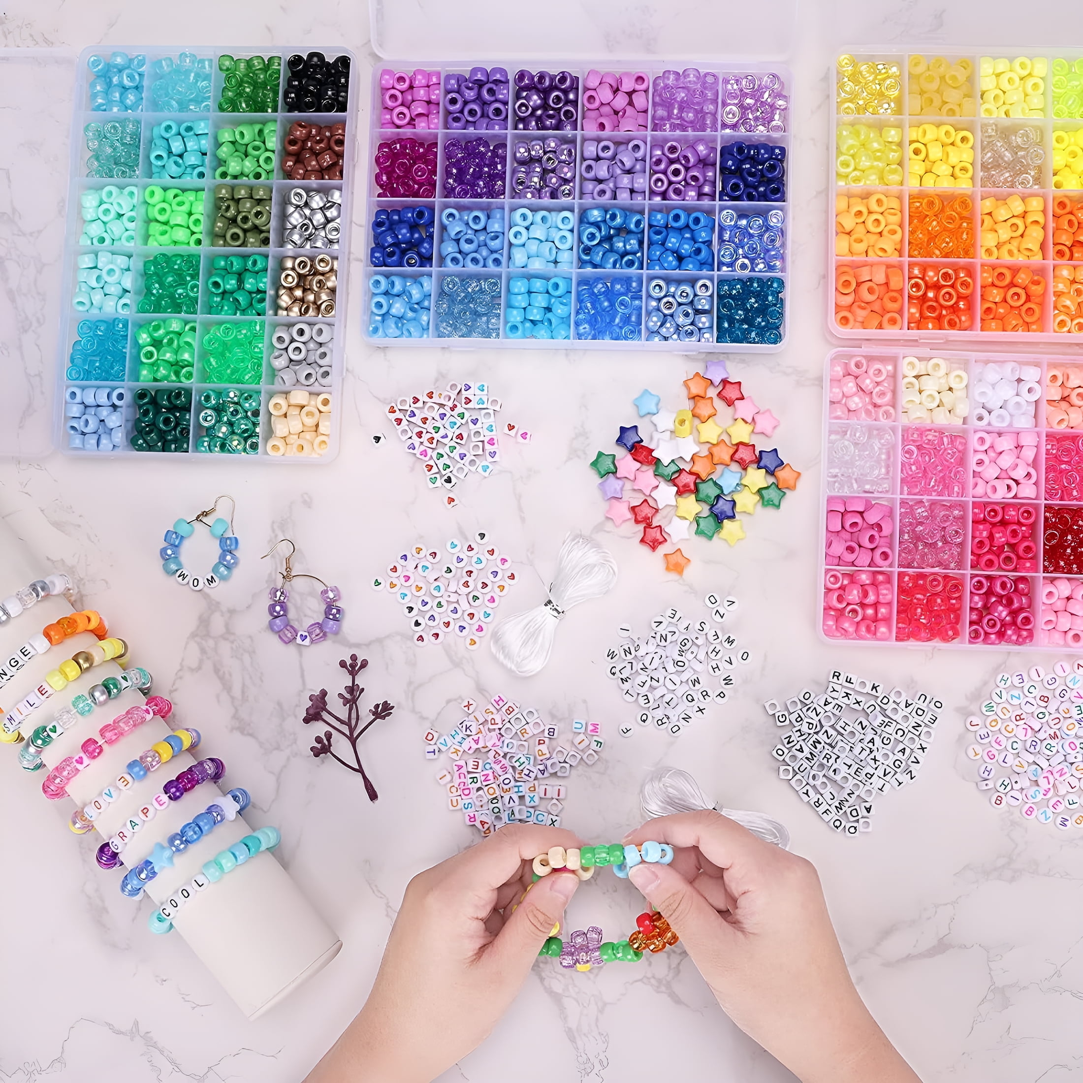 DESIGNICE 3250 Pcs Pony Beads SetFriendship Bracelet Kit 2400 Rainbow 96 Colors800 Letter