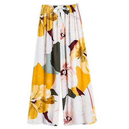

GAOCOLD Women Bowknot High Waist Pajama Pants Strawberry Animal Floral Print Casual Loose Wide Leg Palazzo Sleep Lounge Trousers
