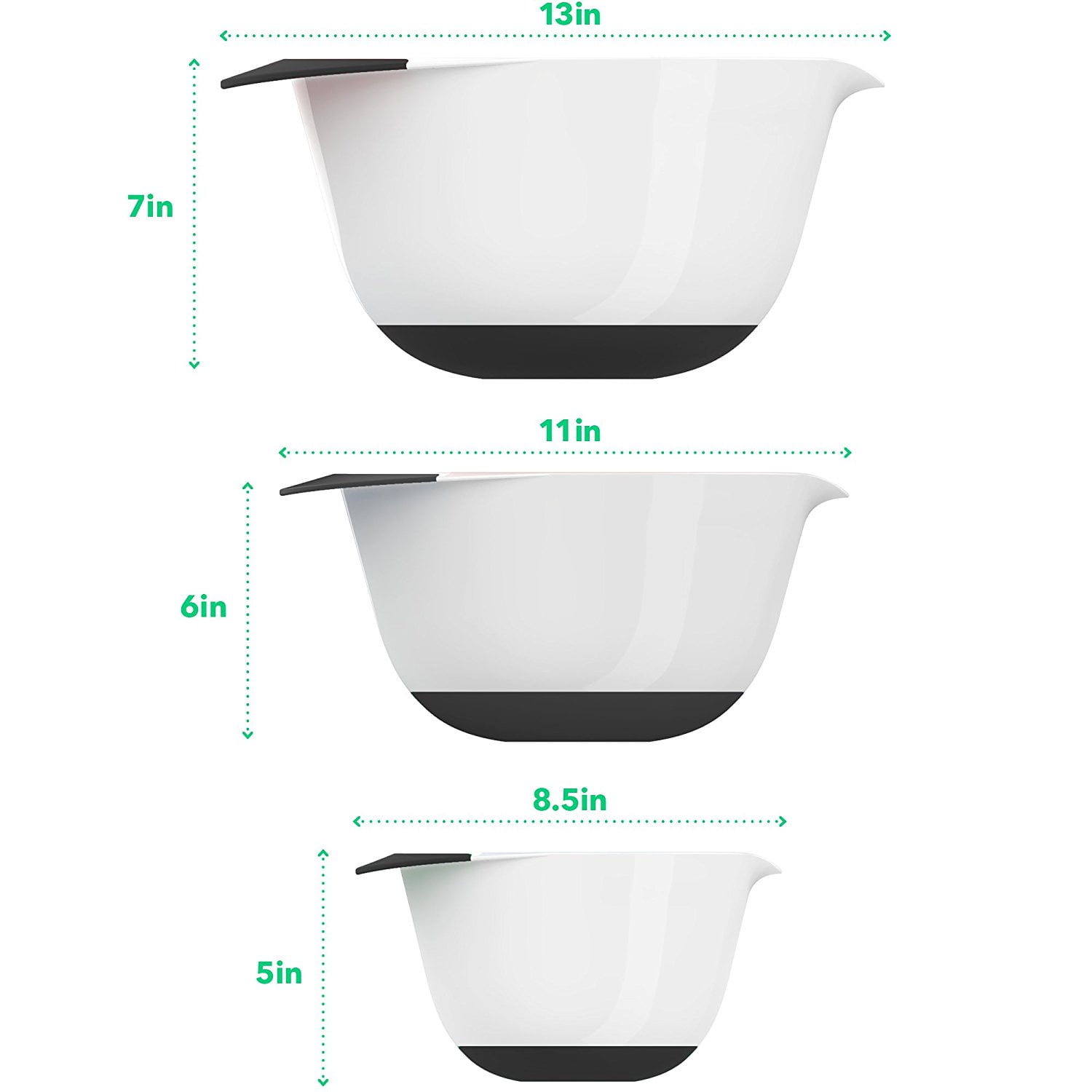 Set of 3 Kitchen Mate Stacking Mixing Bowls w/ Handles Pour Spouts Grip  Bottom