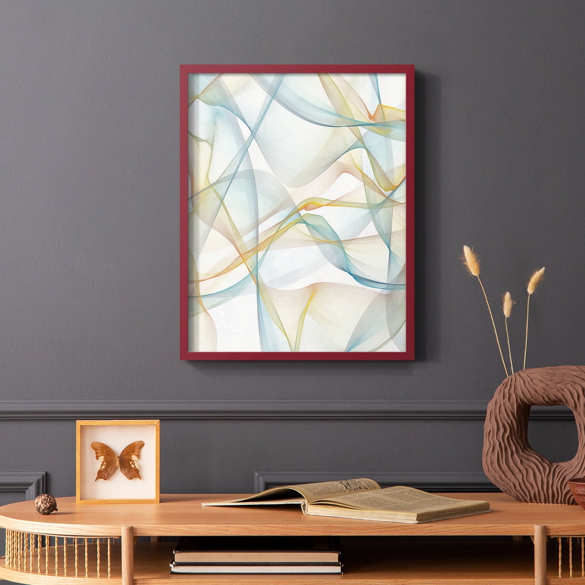 Curves and Waves IV Framed Print in Red Solid Wood Framed Print No Nail Hanging