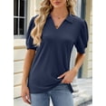 thumbnail image 5 of TEMOFON Women T Shirts Summer V Neck Tops Fashion Short Puff Sleeve Navyblue Blouses for Women Size M, 5 of 6