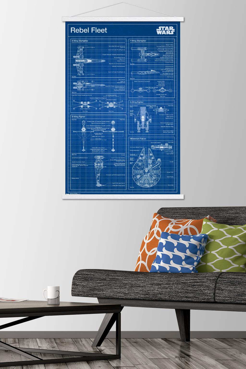 Star Wars: Saga - Rebel Blueprint Wall Poster with Wooden Magnetic Frame, 22.375" x 34"