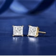 thumbnail image 2 of JeenMata 4 Prong - 1 Carat Princess Cut Moissanite - Solitaire Stud Earrings in 18k Yellow Gold Plating for Women, 2 of 7