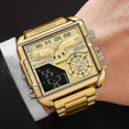 thumbnail image 2 of Relojes de lujo a la moda para hombre, reloj de cuarzo grande analógico Digital cuadrado deportivo de acero inoxidable dorado para, 2 of 3