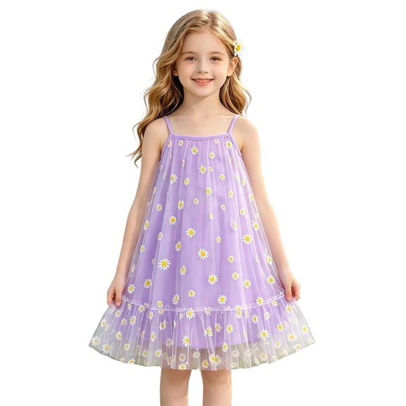 Ruiwil Toddler Girls Nightgown Size 3-4 Years Dailywear Casual Summer Soft Clothes Flower Print Sleeveless Spaghetti Straps Girls Sleep Dress Light Purple