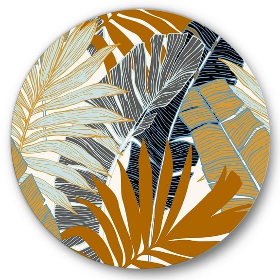 Designart 'Abstract Tropical Summer Banana Leaves and Palm Tree' Modern Circle Metal Wall Art 36x36 - Disc of 36
