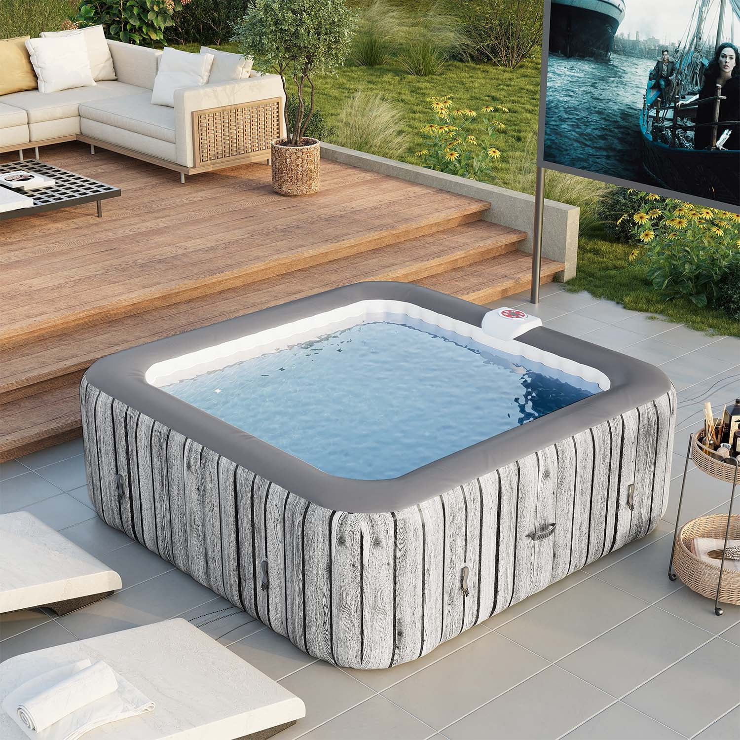 69'' and 79'' Inflatable Hot Tub 4-6 Person, Round Portable Outdoor Spa with 130 Soothing Air Jets