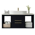 thumbnail image 2 of Spaco Modern 40" Wall-Mounted Bathroom Vanity with Oval Ceramic Sink Floating Vanity, Multi-Layer Solid Wood Cabinet with Soft-Close Drawers and Open Shelf Storage for Indoor as Bathroom, Black, 2 of 11