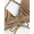 thumbnail image 5 of ZAFUL Women Swimsuit Cinched Ribbed Lace Up Brazilian Bikini Swimwear Light Coffee S, 5 of 6