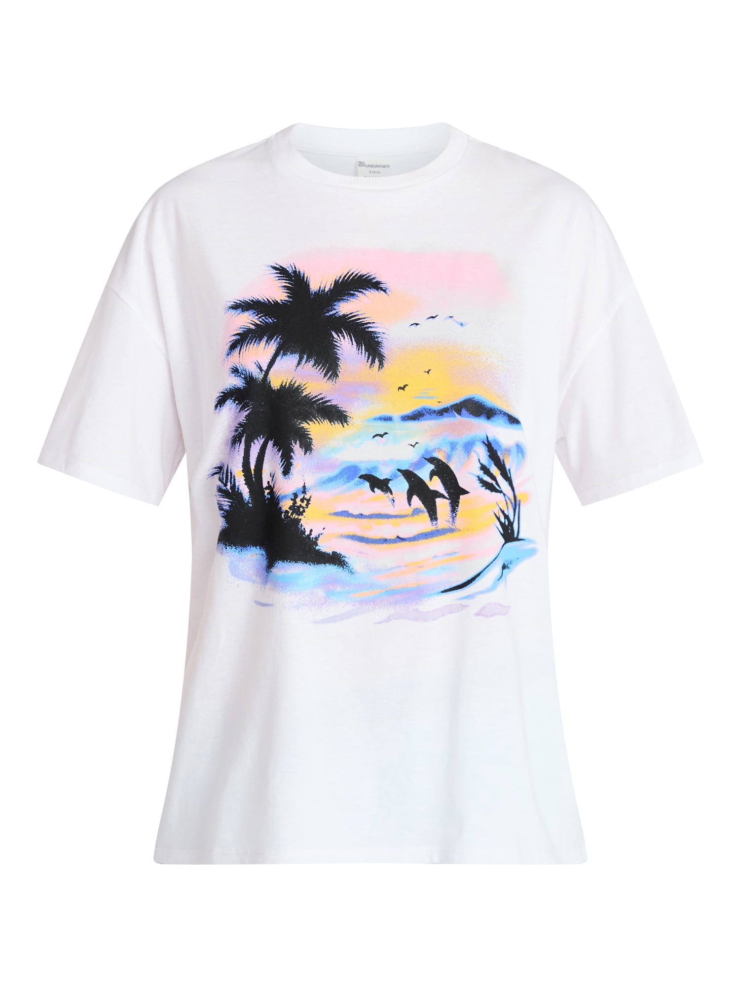 No Boundaries Washed Graphic Boyfriend Tee, Women's and Women's Plus