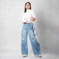 thumbnail image 1 of Pantalón Cargo Mujer Mezclilla Tiro Alto Pierna Ancha, 1 of 5