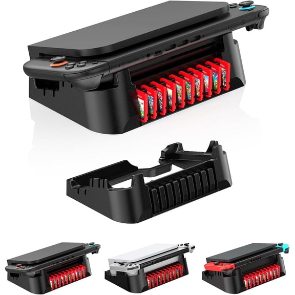 Console Dock Horizontal Stand Storage Holder Compatible with Switch 2/Switch OLED/Switch,with 10-Game Card Slots, Open-Back Airflow Design for Console Dock Setup