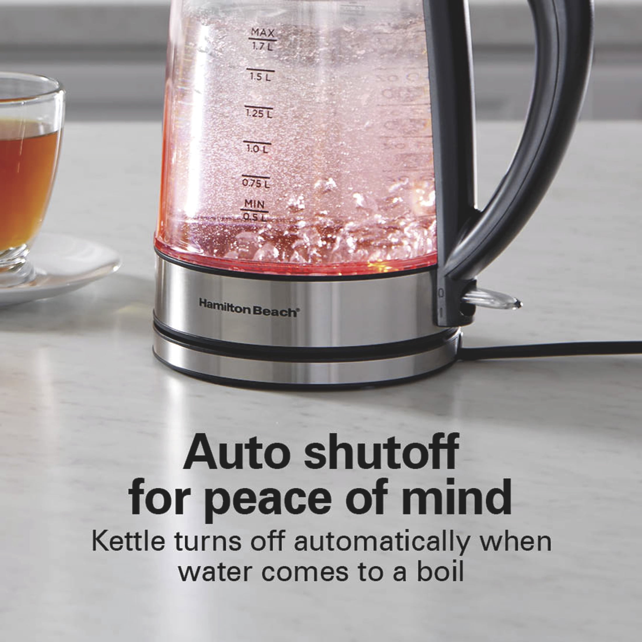 Hamilton Beach Double Wall Electric Kettle, Tea & Water Kettle with LED Lights & Auto-Shutoff, 1.7L