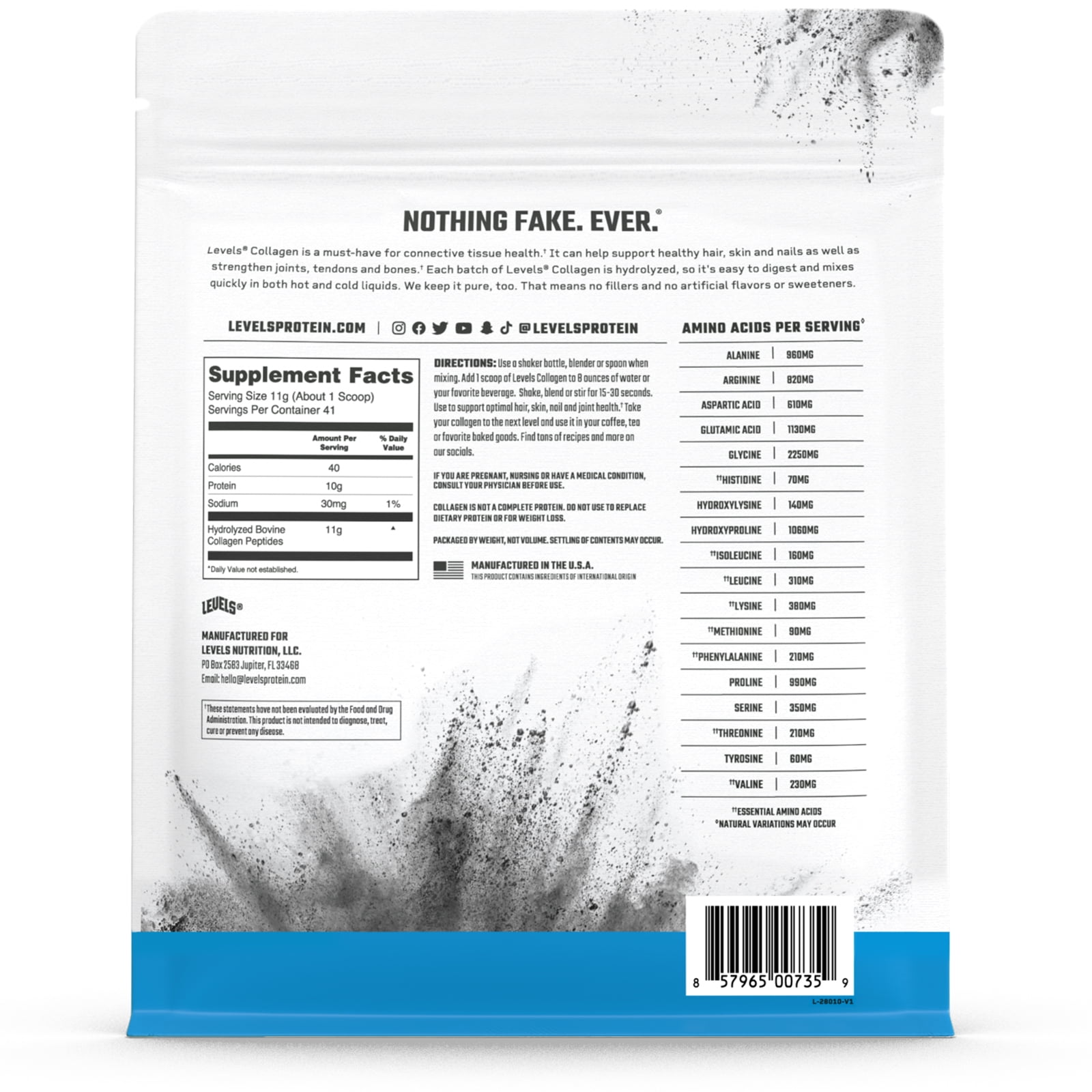 Levels Collagen Peptides, No Artificial Ingredients, 11G of Collagen, Unflavored, 1LB