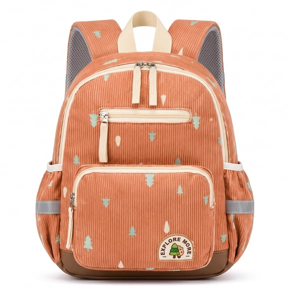 Toddler Backpack for Girls Boys Ages 2-6, Lightweight Preschool Daypack with Reflective 360° Visibility Easy-Clean PU Bottom, Brown Christmas Tree