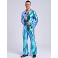 thumbnail image 2 of YiZYiF Men Metallic Shiny Disco Jumpsuit Flare Pants Bell Bottoms Hippie Romper Stage Singer Costume Blue XXL, 2 of 7