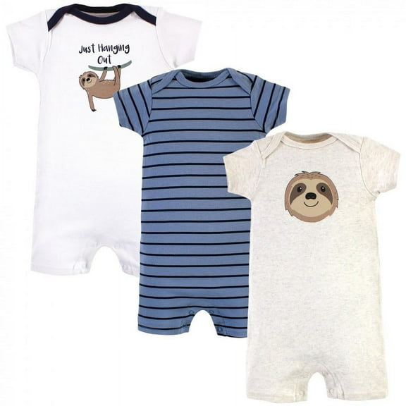 Hudson Baby Infant Boy Cotton Rompers, Sloth, 0-3 Months