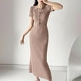 thumbnail image 2 of BUIGTTKLOP Maxi Dress for Women Summer V Neck Button Short Sleeve Slim Fitted Ribbed Knit Long Sweater Dresses, 2 of 6
