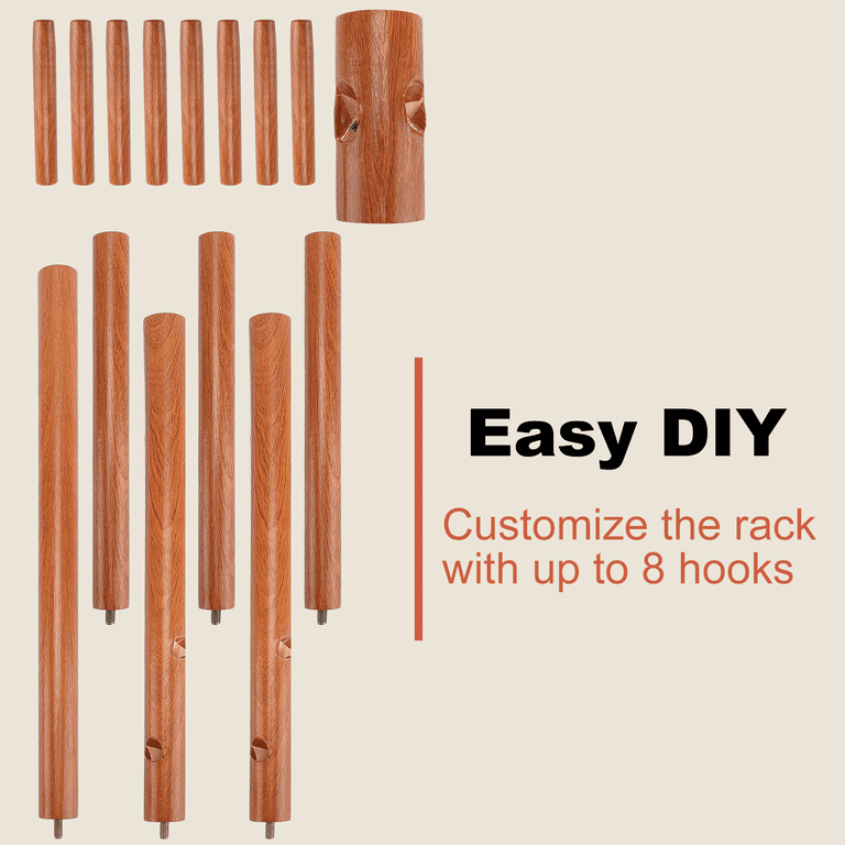 Adjustable Freestanding Wooden Coat Rack with 8 Hooks photo 3
