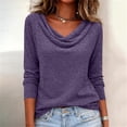 thumbnail image 2 of Qgtaibl Long Sleeve Tees for Women Draped Cowl Neck Stretchy Pullover Blouse Soft Loose Fit Dressy Shirts for Work Party Daily Wear Purple S, 2 of 7