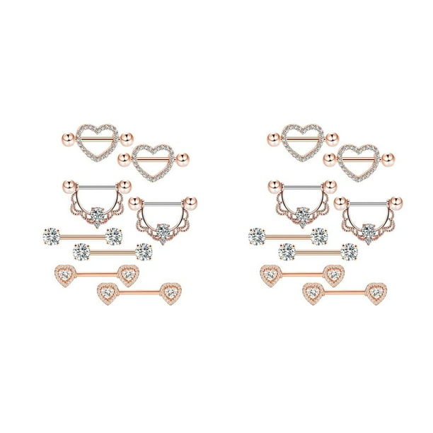 Minnieouse 8 piezas de anillos para pezones con barra joyería para Piercing senos femeninos Oro rosa