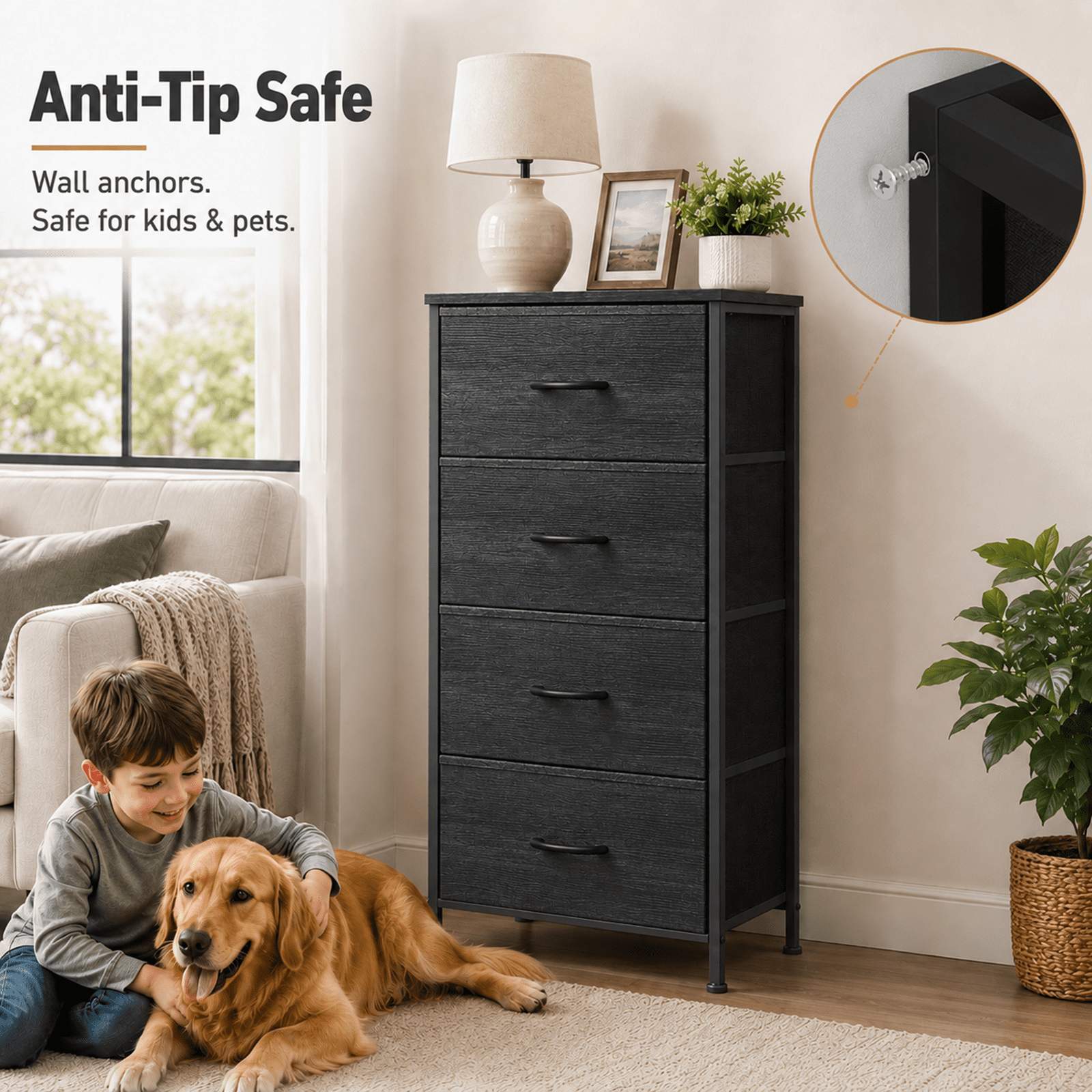 Alvantor Dresser for Bedroom with 4/5 Storage Drawers, Dressers Chest of Drawers Fabric Dresser with Sturdy Steel Frame, Wooden Top Cabinet Night Stand Dresser for Closet