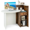 thumbnail image 1 of Costway Front Reception Counter Desk Checkout Office Desk with Open Shelf & Lockable Drawer Brown, 1 of 10