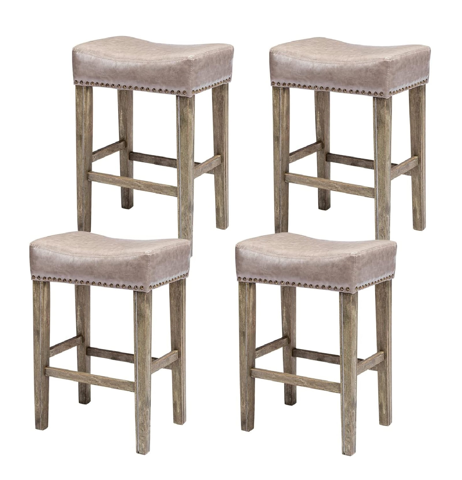 Counter Height 26" Bar Stools Barrel Seat with Wood Legs Pu Leather