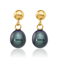 thumbnail image 5 of 14K Solid Yellow Gold 6mm Black Rice Freshwater Cultured Pearl Post Drop Dangle Earrings, 5 of 10