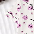 thumbnail image 6 of Women's Satin Halloween Pajamas Sets with Shorts Soft Button down Short Sleeve Shirts Wide Leg Shorts 2 Piece Pumpkin Printed Graphic Sleepwear Loungewear Pjs Set X_White S, 6 of 7