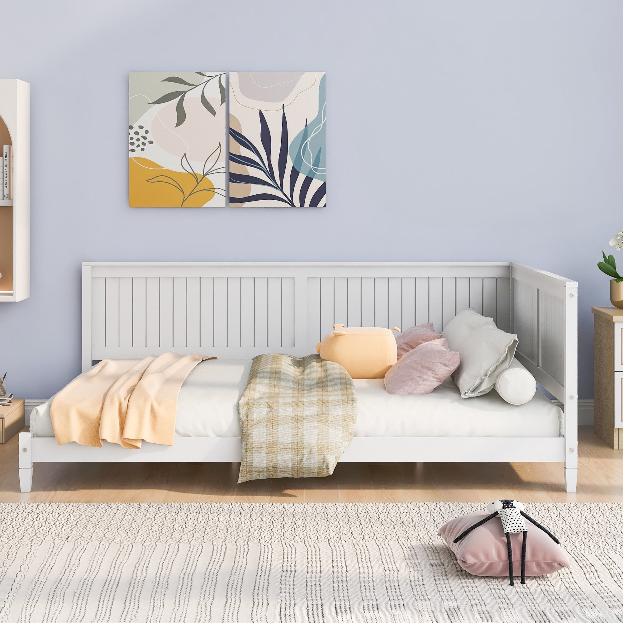 Aukfa Full Size Daybed, Wood Sofa Bed, White