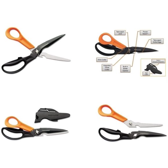 Fiskars Coupes + Plus de Ciseaux Tout Usage en Titane avec Affûteur et Couteau à Démonter