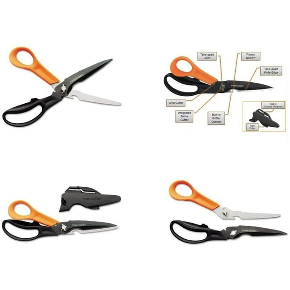 Fiskars Coupes + Plus de Ciseaux Tout Usage en Titane avec Affûteur et Couteau à Démonter