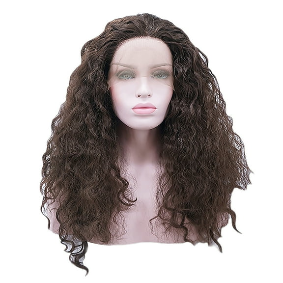 Unique Bargains Lace Front Wigs for Women 20" Dark Brown Long Water Wave with Wig Cap
